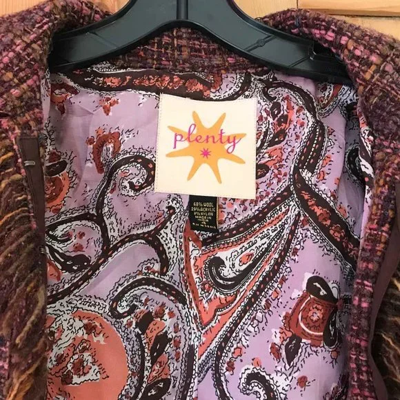 Plenty pink/brown tweed jacket with fringe trim, size 4 - Picture 2 of 5